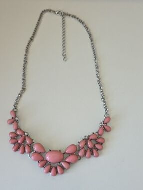 Classic Pink Statement Necklace - Silver- Tone Chain